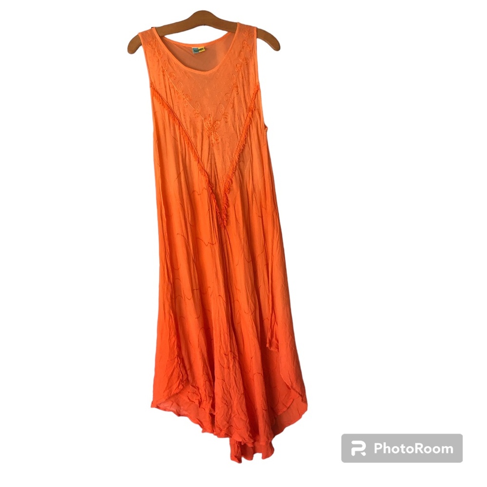 Beach sundress cover-up Orange Ombré with embroidered neckline Free Size
